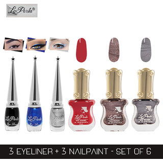 La Perla (LP-BRS-NPELCMB06-1039) CH Piano Multicolor Nail Paint and BRS Eyeliner Combo (Pack of 6)