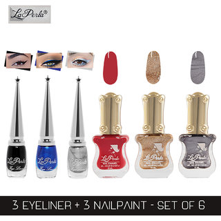 La Perla (LP-BRS-NPELCMB06-1041) CH Piano Multicolor Nail Paint and BRS Eyeliner Combo (Pack of 6)