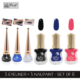 La Perla (LP-BSI-NPELCMB06-368) CH Piano Multicolor Nail Paint and BSI Eyeliner Combo (Pack of 6)
