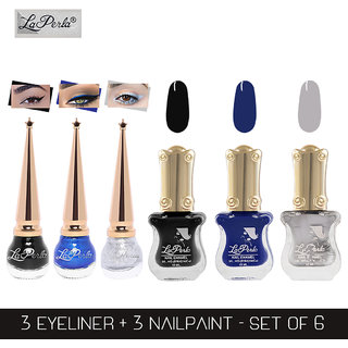 La Perla (LP-BSI-NPELCMB06-371) CH Piano Multicolor Nail Paint and BSI Eyeliner Combo (Pack of 6)