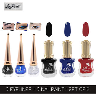 La Perla (LP-BSI-NPELCMB06-372) CH Piano Multicolor Nail Paint and BSI Eyeliner Combo (Pack of 6)
