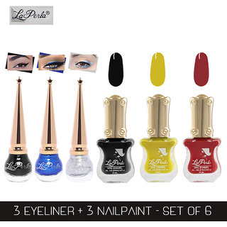La Perla (LP-BSI-NPELCMB06-422) CH Piano Multicolor Nail Paint and BSI Eyeliner Combo (Pack of 6)