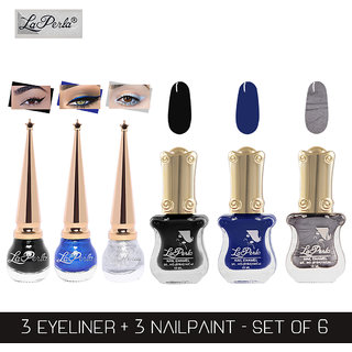 La Perla (LP-BSI-NPELCMB06-381) CH Piano Multicolor Nail Paint and BSI Eyeliner Combo (Pack of 6)