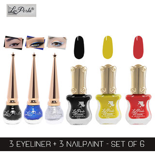 La Perla (LP-BSI-NPELCMB06-425) CH Piano Multicolor Nail Paint and BSI Eyeliner Combo (Pack of 6)