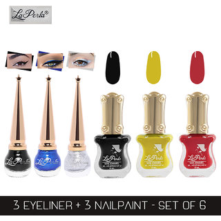 La Perla (LP-BSI-NPELCMB06-427) CH Piano Multicolor Nail Paint and BSI Eyeliner Combo (Pack of 6)