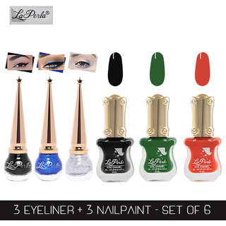 La Perla (LP-BSI-NPELCMB06-387) CH Piano Multicolor Nail Paint and BSI Eyeliner Combo (Pack of 6)