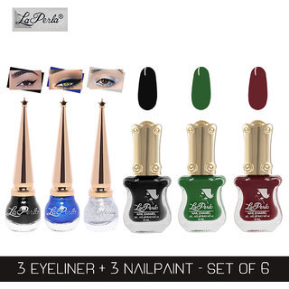 La Perla (LP-BSI-NPELCMB06-388) CH Piano Multicolor Nail Paint and BSI Eyeliner Combo (Pack of 6)