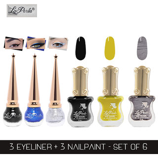 La Perla (LP-BSI-NPELCMB06-431) CH Piano Multicolor Nail Paint and BSI Eyeliner Combo (Pack of 6)