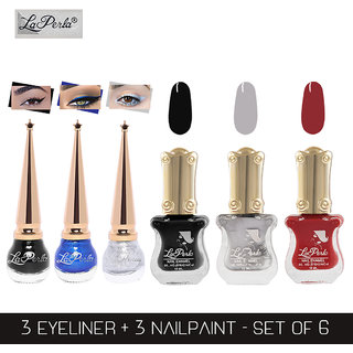 La Perla (LP-BSI-NPELCMB06-432) CH Piano Multicolor Nail Paint and BSI Eyeliner Combo (Pack of 6)