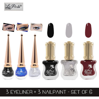 La Perla (LP-BSI-NPELCMB06-434) CH Piano Multicolor Nail Paint and BSI Eyeliner Combo (Pack of 6)