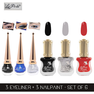 La Perla (LP-BSI-NPELCMB06-435) CH Piano Multicolor Nail Paint and BSI Eyeliner Combo (Pack of 6)