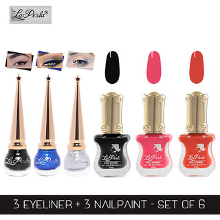 La Perla (LP-BSI-NPELCMB06-400) CH Piano Multicolor Nail Paint and BSI Eyeliner Combo (Pack of 6)