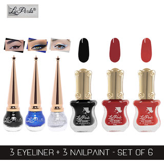 La Perla (LP-BSI-NPELCMB06-449) CH Piano Multicolor Nail Paint and BSI Eyeliner Combo (Pack of 6)