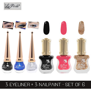 La Perla (LP-BSI-NPELCMB06-406) CH Piano Multicolor Nail Paint and BSI Eyeliner Combo (Pack of 6)
