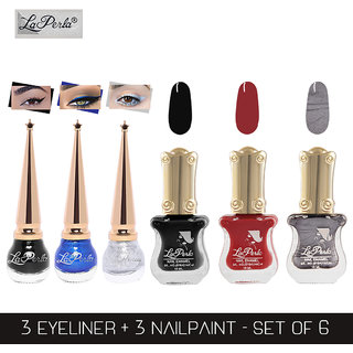 La Perla (LP-BSI-NPELCMB06-450) CH Piano Multicolor Nail Paint and BSI Eyeliner Combo (Pack of 6)