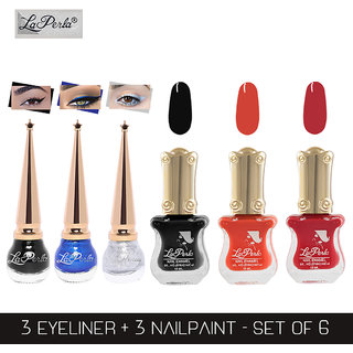 La Perla (LP-BSI-NPELCMB06-454) CH Piano Multicolor Nail Paint and BSI Eyeliner Combo (Pack of 6)