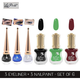 La Perla (LP-BSI-NPELCMB06-413) CH Piano Multicolor Nail Paint and BSI Eyeliner Combo (Pack of 6)