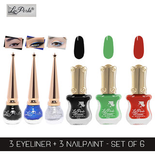 La Perla (LP-BSI-NPELCMB06-415) CH Piano Multicolor Nail Paint and BSI Eyeliner Combo (Pack of 6)
