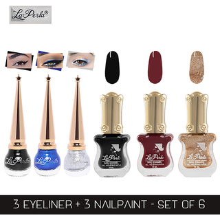 La Perla (LP-BSI-NPELCMB06-463) CH Piano Multicolor Nail Paint and BSI Eyeliner Combo (Pack of 6)