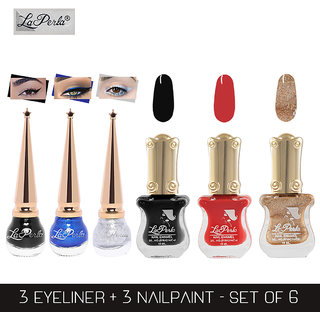 La Perla (LP-BSI-NPELCMB06-469) CH Piano Multicolor Nail Paint and BSI Eyeliner Combo (Pack of 6)