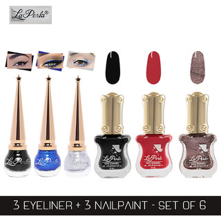 La Perla (LP-BSI-NPELCMB06-477) CH Piano Multicolor Nail Paint and BSI Eyeliner Combo (Pack of 6)