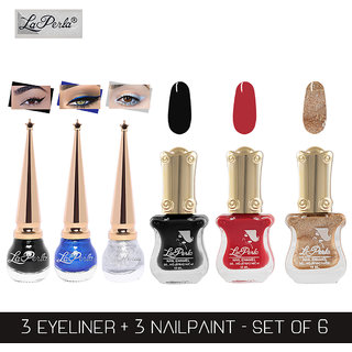 La Perla (LP-BSI-NPELCMB06-478) CH Piano Multicolor Nail Paint and BSI Eyeliner Combo (Pack of 6)