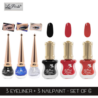 La Perla (LP-BSI-NPELCMB06-479) CH Piano Multicolor Nail Paint and BSI Eyeliner Combo (Pack of 6)