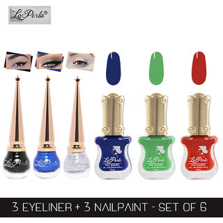 La Perla (LP-BSI-NPELCMB06-520) CH Piano Multicolor Nail Paint and BSI Eyeliner Combo (Pack of 6)