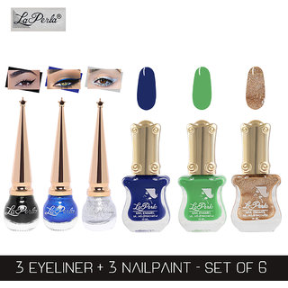 La Perla (LP-BSI-NPELCMB06-523) CH Piano Multicolor Nail Paint and BSI Eyeliner Combo (Pack of 6)