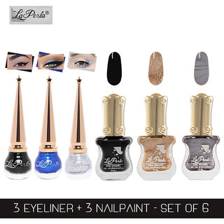 La Perla (LP-BSI-NPELCMB06-485) CH Piano Multicolor Nail Paint and BSI Eyeliner Combo (Pack of 6)