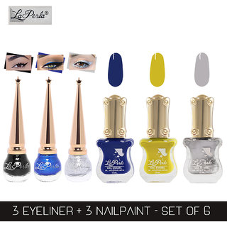 La Perla (LP-BSI-NPELCMB06-526) CH Piano Multicolor Nail Paint and BSI Eyeliner Combo (Pack of 6)