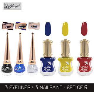 La Perla (LP-BSI-NPELCMB06-527) CH Piano Multicolor Nail Paint and BSI Eyeliner Combo (Pack of 6)