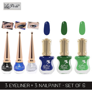 La Perla (LP-BSI-NPELCMB06-488) CH Piano Multicolor Nail Paint and BSI Eyeliner Combo (Pack of 6)