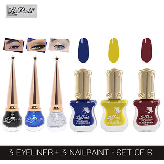 La Perla (LP-BSI-NPELCMB06-529) CH Piano Multicolor Nail Paint and BSI Eyeliner Combo (Pack of 6)