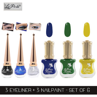 La Perla (LP-BSI-NPELCMB06-489) CH Piano Multicolor Nail Paint and BSI Eyeliner Combo (Pack of 6)