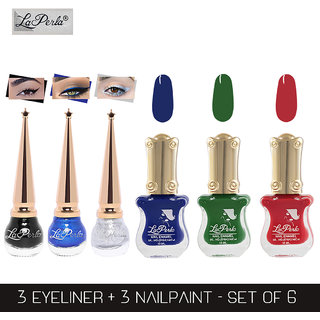 La Perla (LP-BSI-NPELCMB06-496) CH Piano Multicolor Nail Paint and BSI Eyeliner Combo (Pack of 6)
