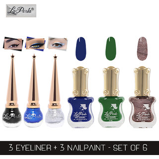 La Perla (LP-BSI-NPELCMB06-497) CH Piano Multicolor Nail Paint and BSI Eyeliner Combo (Pack of 6)