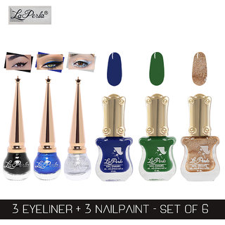 La Perla (LP-BSI-NPELCMB06-498) CH Piano Multicolor Nail Paint and BSI Eyeliner Combo (Pack of 6)