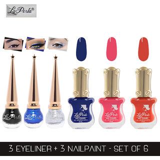 La Perla (LP-BSI-NPELCMB06-505) CH Piano Multicolor Nail Paint and BSI Eyeliner Combo (Pack of 6)