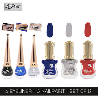 La Perla (LP-BSI-NPELCMB06-545) CH Piano Multicolor Nail Paint and BSI Eyeliner Combo (Pack of 6)