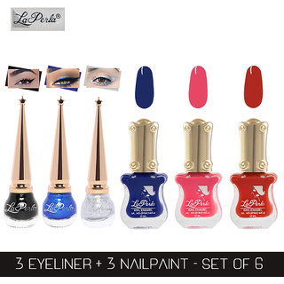 La Perla (LP-BSI-NPELCMB06-508) CH Piano Multicolor Nail Paint and BSI Eyeliner Combo (Pack of 6)
