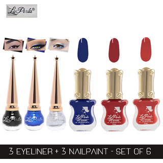 La Perla (LP-BSI-NPELCMB06-554) CH Piano Multicolor Nail Paint and BSI Eyeliner Combo (Pack of 6)