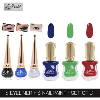 La Perla (LP-BSI-NPELCMB06-516) CH Piano Multicolor Nail Paint and BSI Eyeliner Combo (Pack of 6)