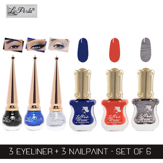 La Perla (LP-BSI-NPELCMB06-563) CH Piano Multicolor Nail Paint and BSI Eyeliner Combo (Pack of 6)