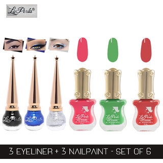 La Perla (LP-BSI-NPELCMB06-688) CH Piano Multicolor Nail Paint and BSI Eyeliner Combo (Pack of 6)