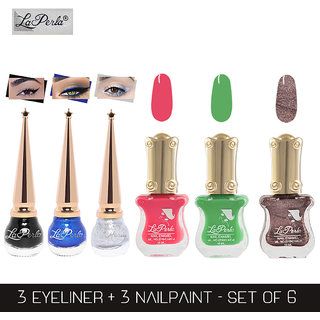 La Perla (LP-BSI-NPELCMB06-691) CH Piano Multicolor Nail Paint and BSI Eyeliner Combo (Pack of 6)