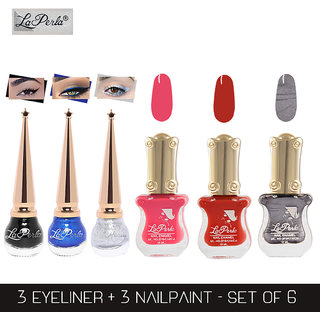 La Perla (LP-BSI-NPELCMB06-750) CH Piano Multicolor Nail Paint and BSI Eyeliner Combo (Pack of 6)