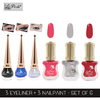 La Perla (LP-BSI-NPELCMB06-711) CH Piano Multicolor Nail Paint and BSI Eyeliner Combo (Pack of 6)