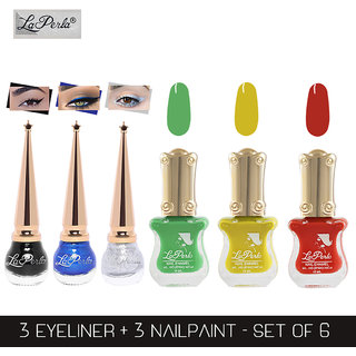 La Perla (LP-BSI-NPELCMB06-766) CH Piano Multicolor Nail Paint and BSI Eyeliner Combo (Pack of 6)