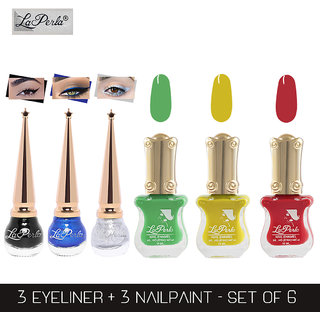 La Perla (LP-BSI-NPELCMB06-767) CH Piano Multicolor Nail Paint and BSI Eyeliner Combo (Pack of 6)